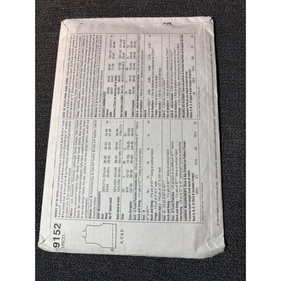 Simplicity 9152 Sewing Pattern Womens Vest Size XSmall-Small-Medium Vintage 1994 - Picture 3 of 5